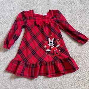 Disney Girls Minnie Mouse Nightgown Christmas Buffalo Plaid Red Black Sz 2